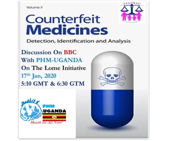 PHM Uganda poster with BBC on counterfeit medicines